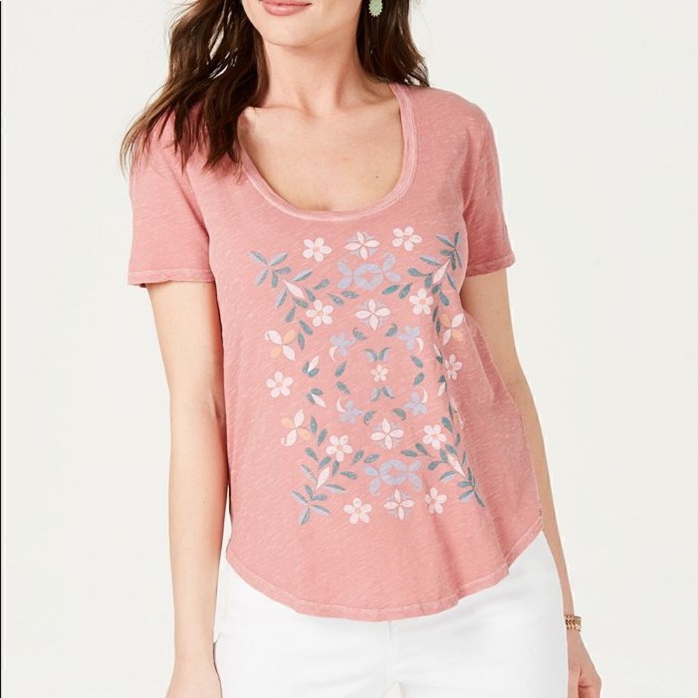 Lucky Brand Cotton Pink Mosaic Top